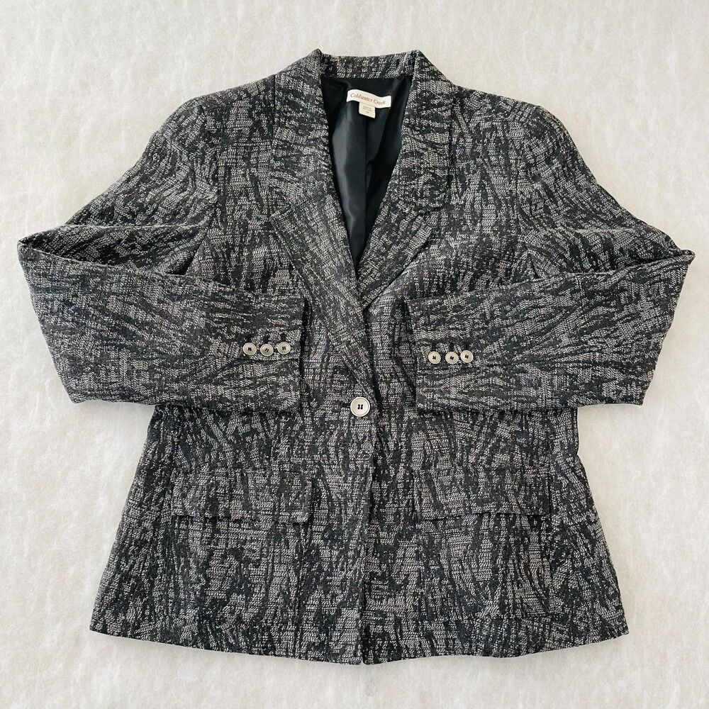 Coldwater Creek Gray Abastract Print Blazer One Button Size 12